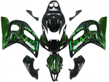 Best 1998-2002 Black Green Flame Yamaha YZF R6 Motorbike Fairing Kits