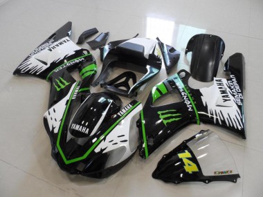 Best 2000-2001 Black White Green Monster Yamaha YZF R1 Bike Fairings