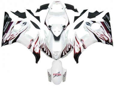 Best 2003-2005 White Black Red Flame Yamaha YZF R6 Motorcycle Fairings