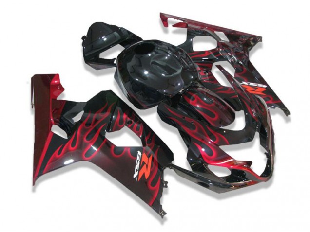 Best 2004-2005 Black Red Flames Suzuki GSXR 600/750 Motorcycle Fairing Best 2004-2005 Black Red Flames Suzuki GSXR 600/750 Motorcycle Fairing