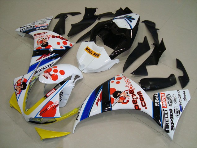 Best 2009-2011 White Black Pepe Phone Yamaha YZF R1 Motorcycle Fairing Kits Best 2009-2011 White Black Pepe Phone Yamaha YZF R1 Motorcycle Fairing Kits