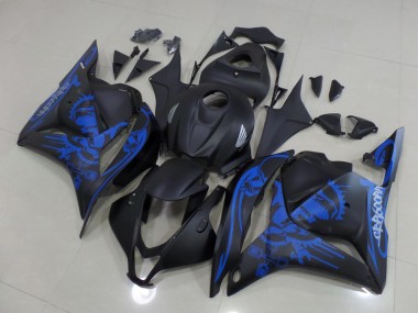 Best 2009-2012 Matte Black Blue Skull Honda CBR600RR Motorcycle Fairings Kit