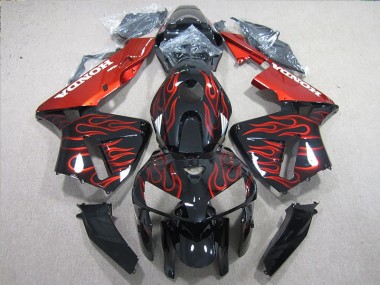 Best 2005-2006 Black Red Flame Honda CBR600RR Motorcycle Fairings Kits