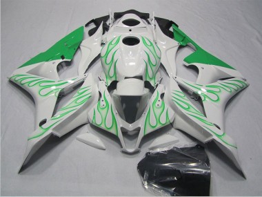 Best 2007-2008 White Green Flame Honda CBR600RR Motorcycle Fairings Kits