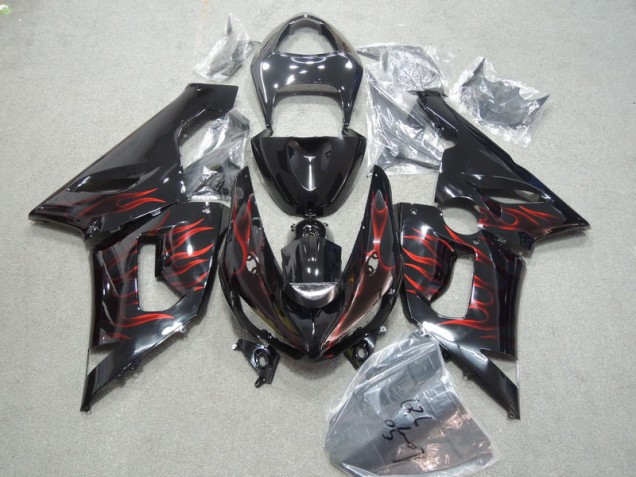 Best 2005-2006 Black Red Flame Kawasaki ZX6R Moto Fairings Best 2005-2006 Black Red Flame Kawasaki ZX6R Moto Fairings