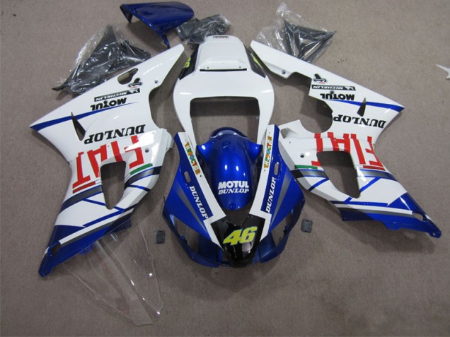 Best 1998-1999 Blue White Motul Dunlop 46 Yamaha YZF R1 Motorbike Fairing Kits