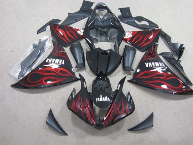 Best 2012-2014 Black Red Flame Yamaha YZF R1 Motor Fairings