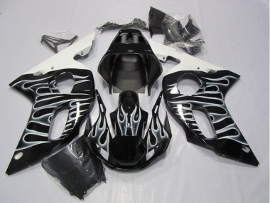 Best 1998-2002 Black White Flame Yamaha YZF R6 Motorcycle Fairing