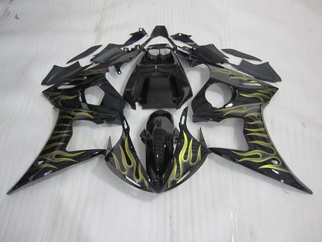 Best 2003-2005 Black with Yellow Flame Yamaha YZF R6 Motorcycle Bodywork Best 2003-2005 Black with Yellow Flame Yamaha YZF R6 Motorcycle Bodywork